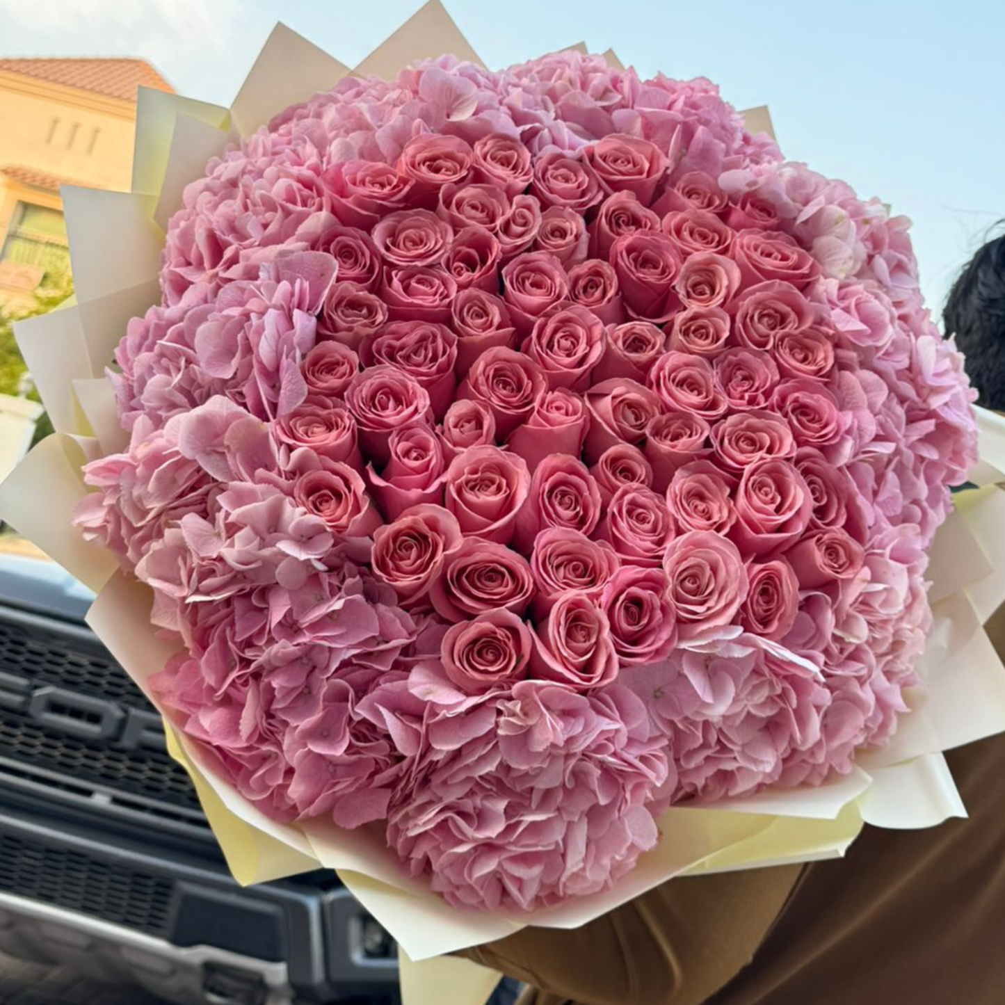 Pink Hydrangea and Pink Rose Bouquet Luxury Fresh Flower Arrangement