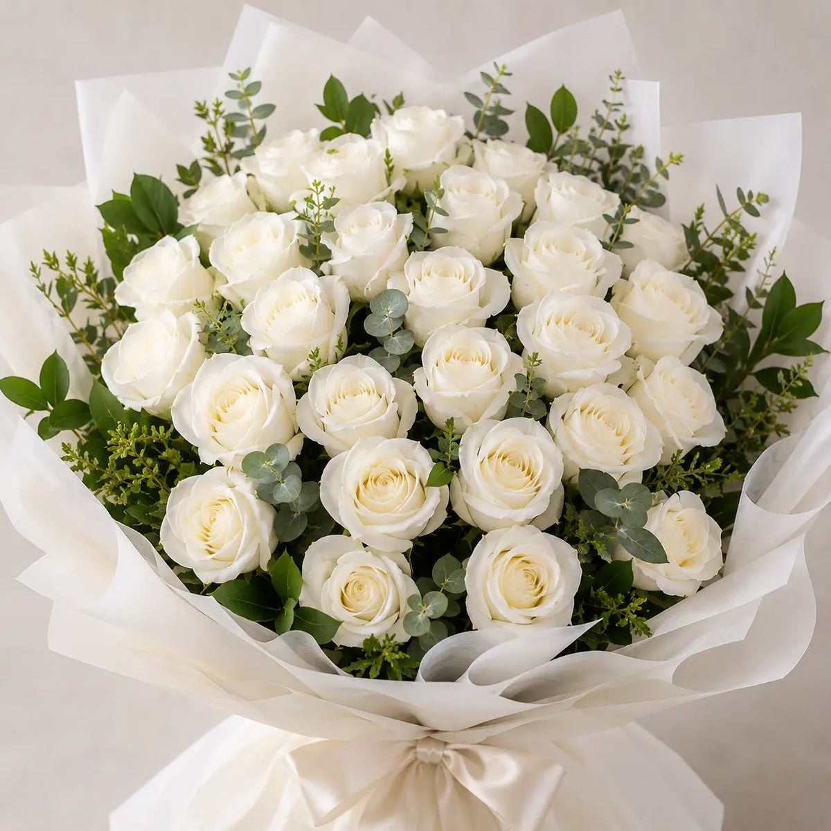 White roses bouquet Dubai - elegant fresh white rose bouquet