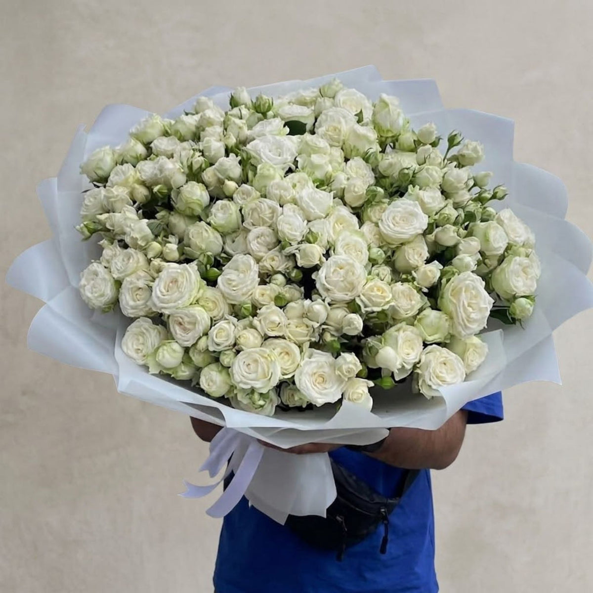 70 White Garden Baby Roses – Natural Luxury Bouquet | Same-Day Dubai