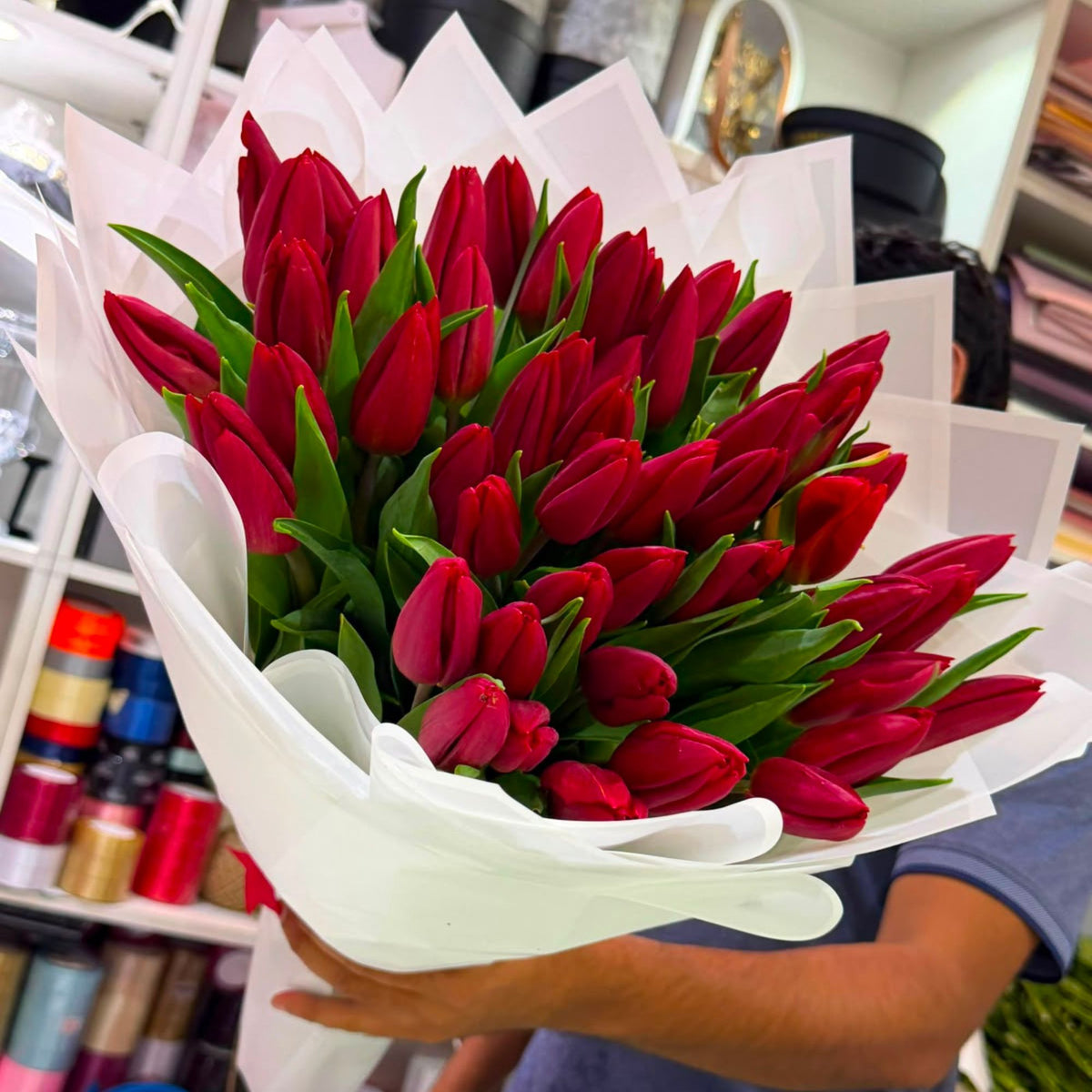 50 Dark Red Tulips – Rich Luxury Bouquet | Women's Day Same-Day Dubai