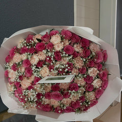 100 Light Pink Carnations & Pink Roses – Mixed Luxury Bouquet | 5 Hour Delivery