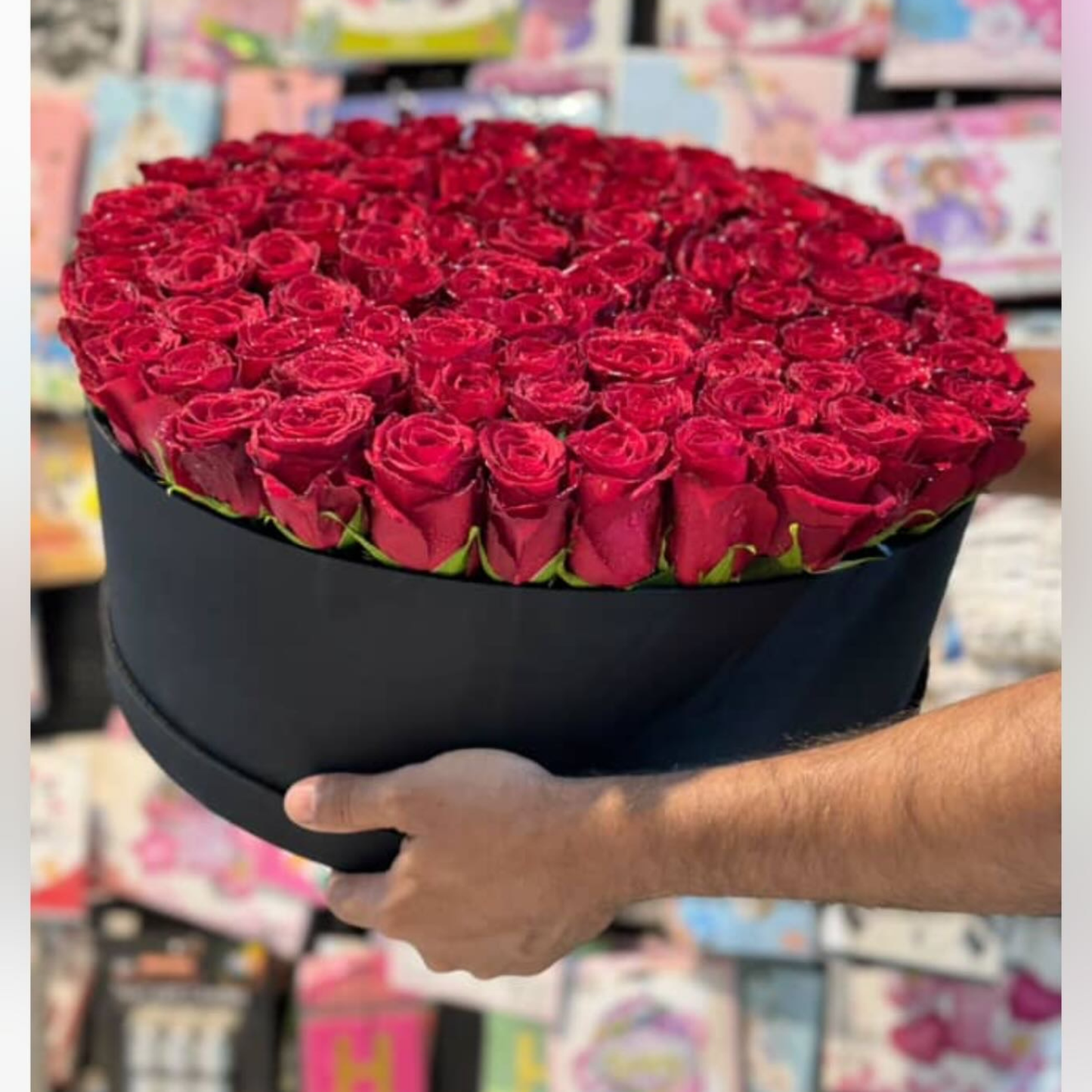 100 Red Roses Round Box Luxury Arrangement | Same-Day Delivery Dubai