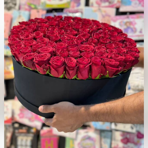100 Red Roses Round Box Luxury Rose Arrangement