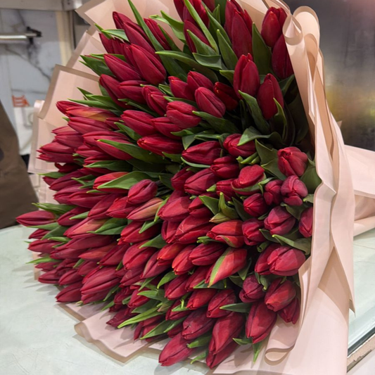 100 Red Tulips Bouquet Luxury Fresh Tulip