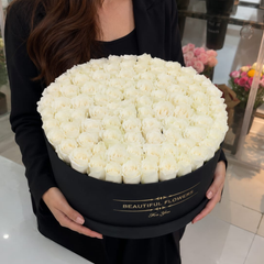 100 White Roses – Luxury Box Arrangement | Same-Day Dubai Delivery