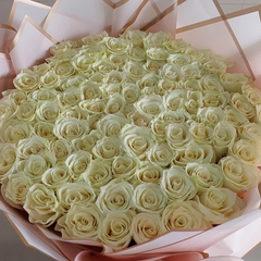 100 white roses pink wrapped bouquet top-seller delivery Dubai Sharjah Flowerdxb