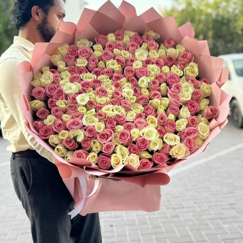 200 Pink and White Long Stem Roses Grand Bouquet