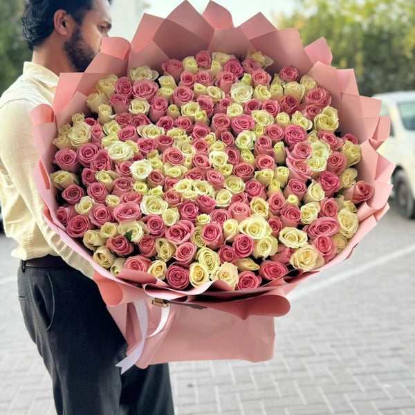 200 Pink and White Long Stem Roses Grand Bouquet