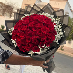 35 Red Roses & Gypsophila – Classic Valentine's Bouquet | Dubai