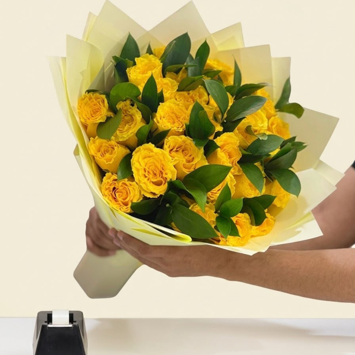35 Yellow Roses with Ruscus Leaf