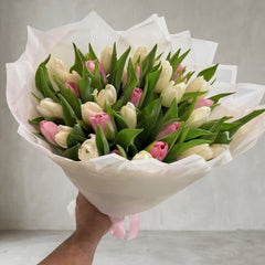 40 White & Pink Mix Tulips – Elegant Bouquet | Women's Day Dubai