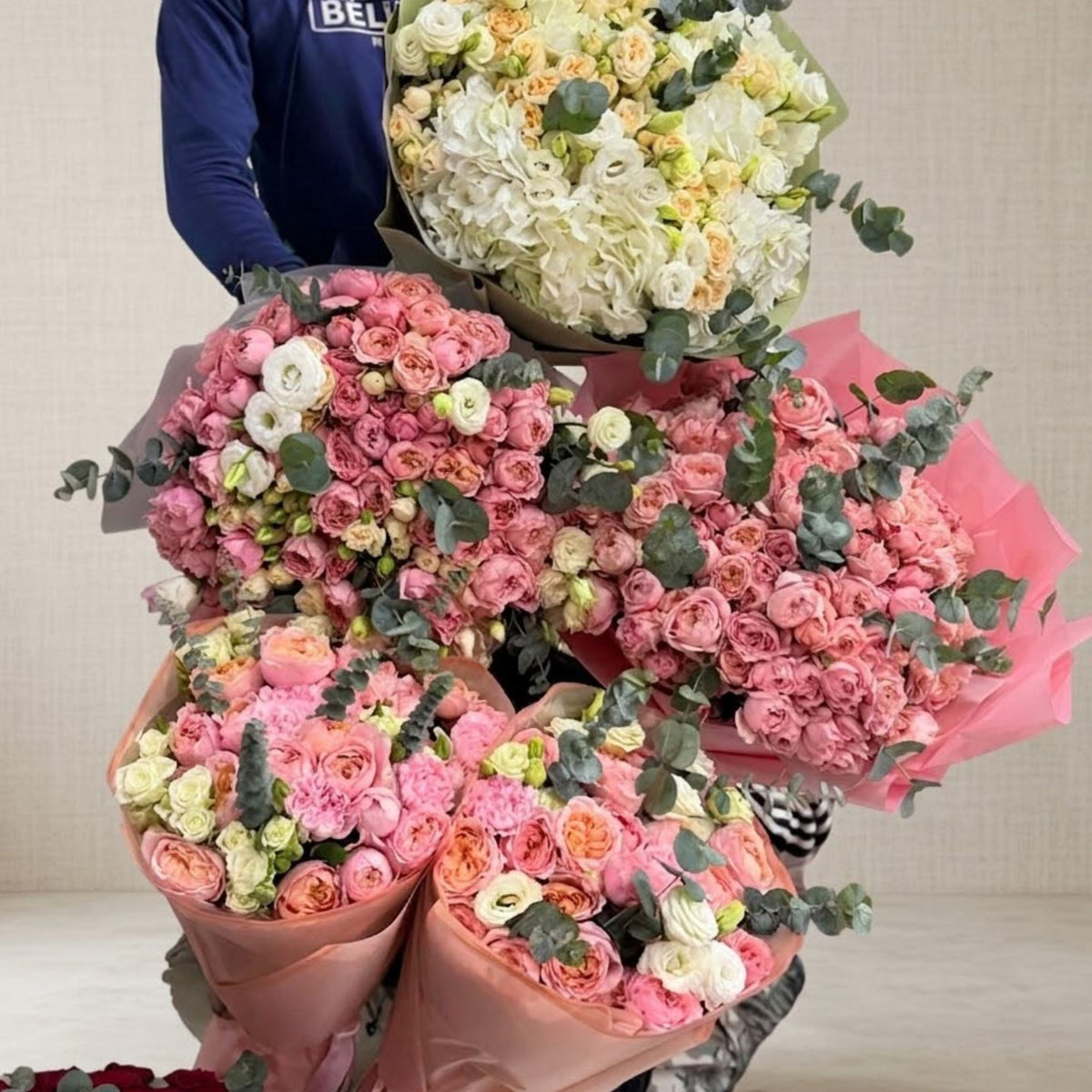 5-Bouquet Luxury Bundle Garden Baby Rose, Lisianthus, Hydrangeas, Peach Baby Rose | Dubai