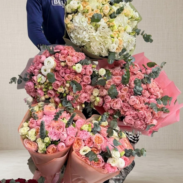 5-Bouquet Luxury Bundle Garden Baby Rose, Lisianthus, Hydrangeas, Peach Baby Rose | Dubai