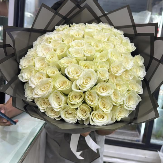50 White Roses Bouquet  Fresh Luxury Roses