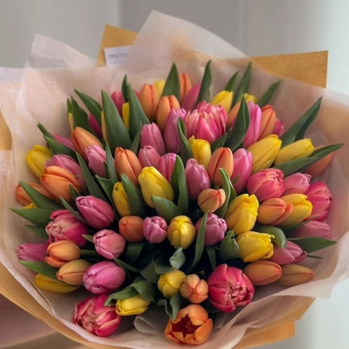 70 Mixed Color Tulips Bouquet
