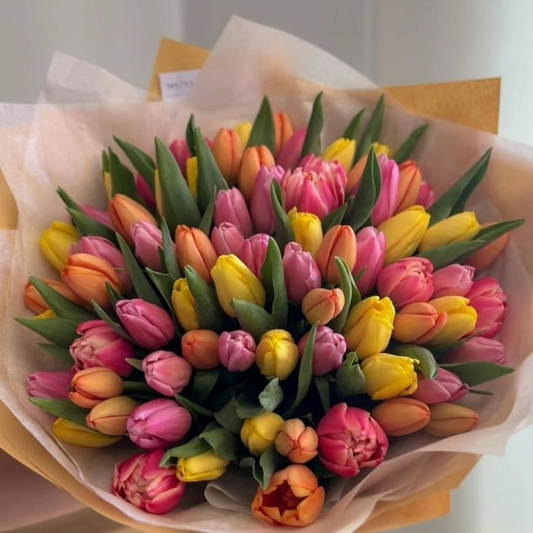 70 Mixed Color Tulips Bouquet