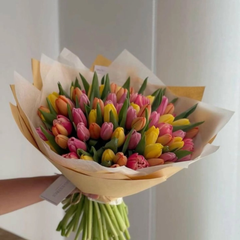 70 Mixed Color Tulips Bouquet