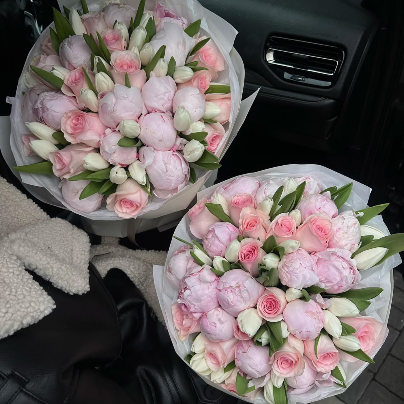 17 Light Pink Peonies, 25 Tulips & 14 Light Pink Roses – Romantic Bouquet Dubai
