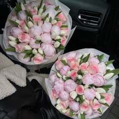 17 Light Pink Peonies, 25 Tulips & 14 Light Pink Roses – Romantic Bouquet Dubai