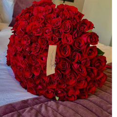 150 Luxury Big Red Roses – Red Ribbon, No Wrapping, 50–60 cm Stems