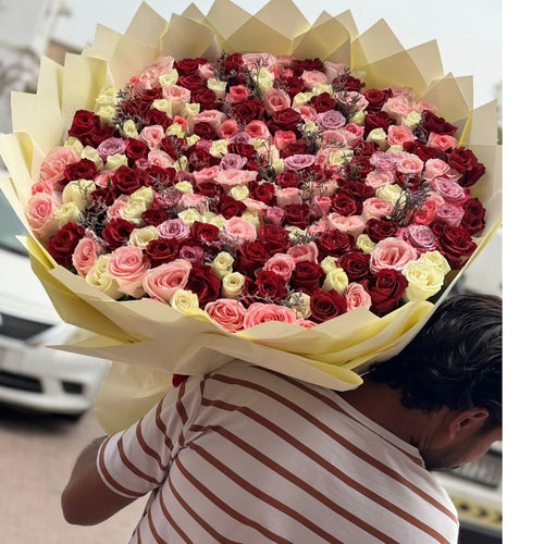 150 Roses – Red, White & Pink Mix | Premium Delivery Dubai | Flower DXB