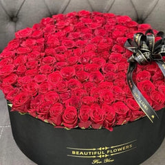 120 Luxury Red Roses in Large Black Box