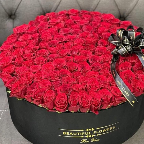 120 Luxury Red Roses in Large Black Box