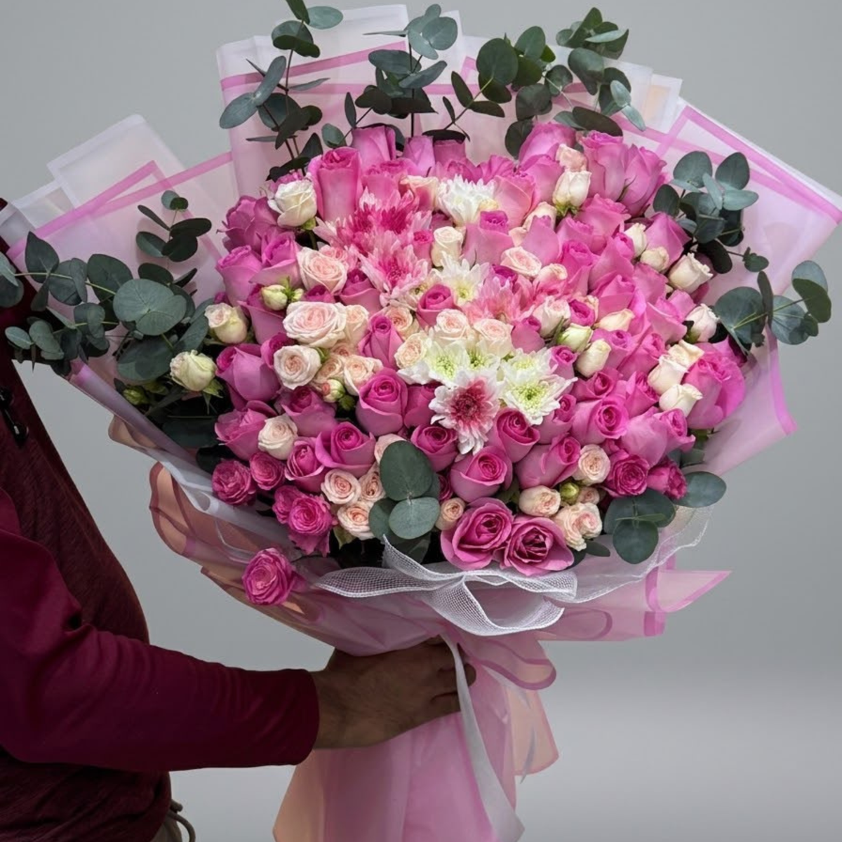 Large Bouquet Pink Roses + Baby Rose + Chrysanthemum Balls