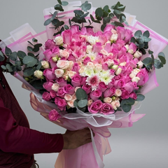 Large Bouquet Pink Roses + Baby Rose + Chrysanthemum Balls
