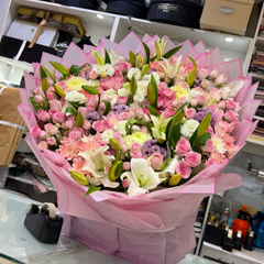 Large Mixed Flower Bouquet with Lilies Baby Roses and Carnations