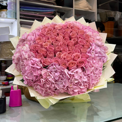 Pink Hydrangea and Pink Rose Bouquet Luxury Fresh Flower Arrangement