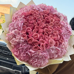 Pink Hydrangea and Pink Rose Bouquet Luxury Fresh Flower Arrangement