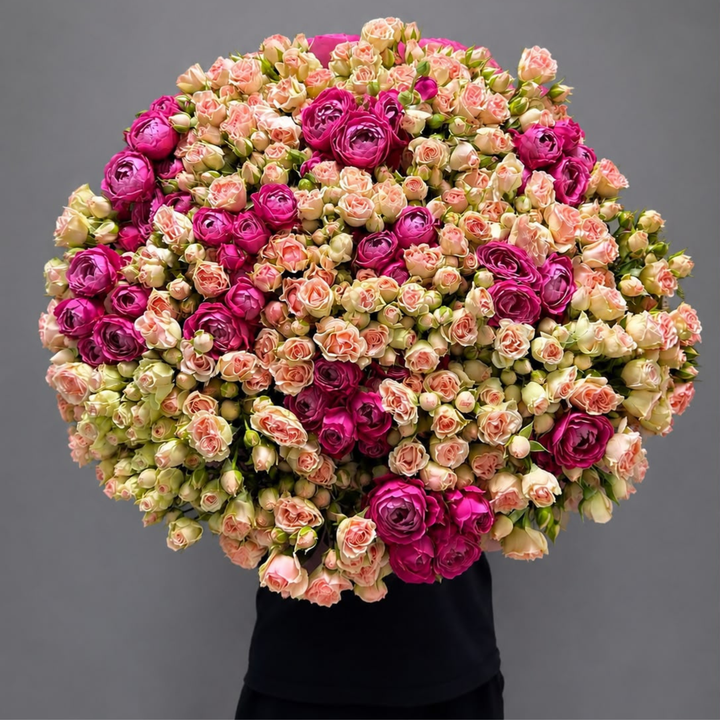 100 Hot Pink & Peach Baby Roses – Grand Luxury Bouquet | Dubai Delivery
