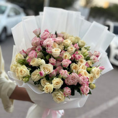 Cream & Pink Baby Roses Bouquet Dubai | Luxury Rose Delivery