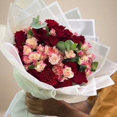 Red Carnations, Red Roses & Reflex Baby Roses – Rich Mix Bouquet | Dubai