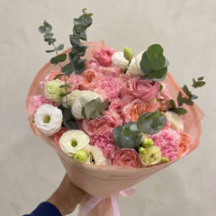 White Lisianthus, Pink Julieta Roses & Pink Carnations  Women's Day Bouquet Dubai