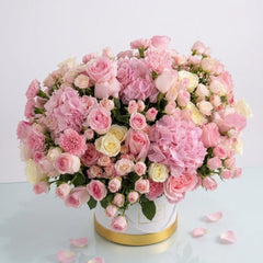 White Roses, Pink Baby Roses & Pink Hydrangeas – Luxury Mix Box | Women's Day Dubai