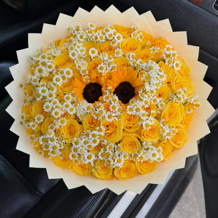 Yellow Roses, Sunflowers & Daisies – Sunshine Mixed Bouquet | Dubai